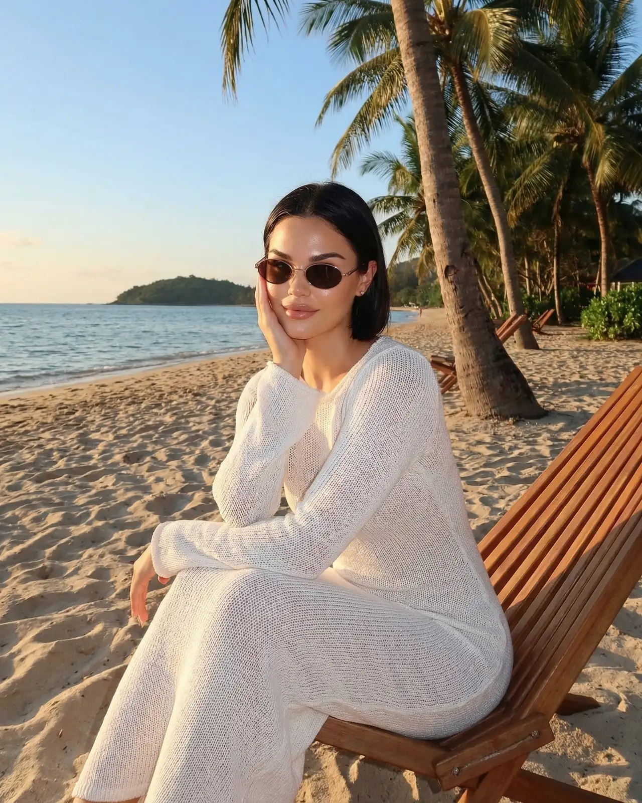Golden hour, beach lounger