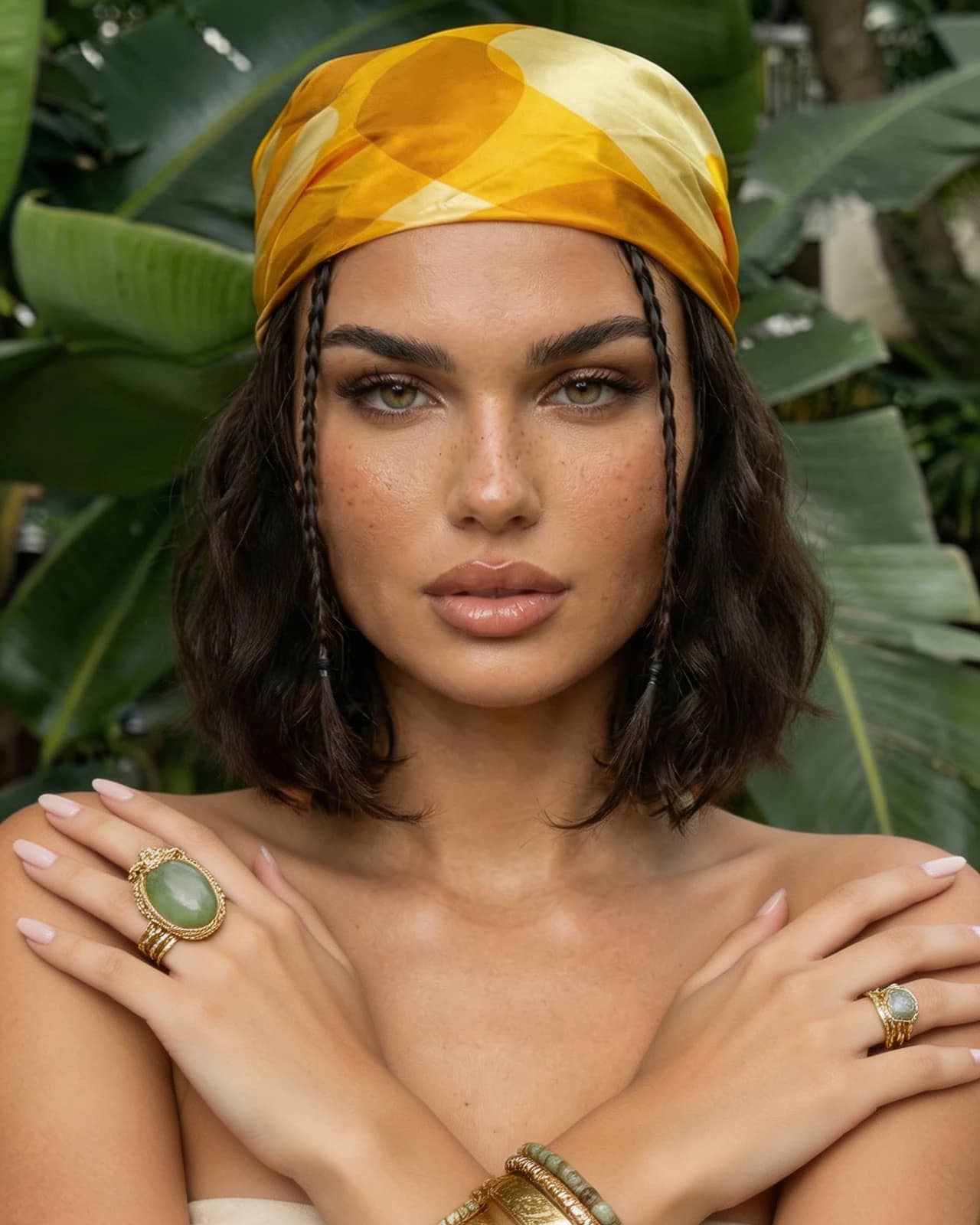 Tropical headscarf, greenery