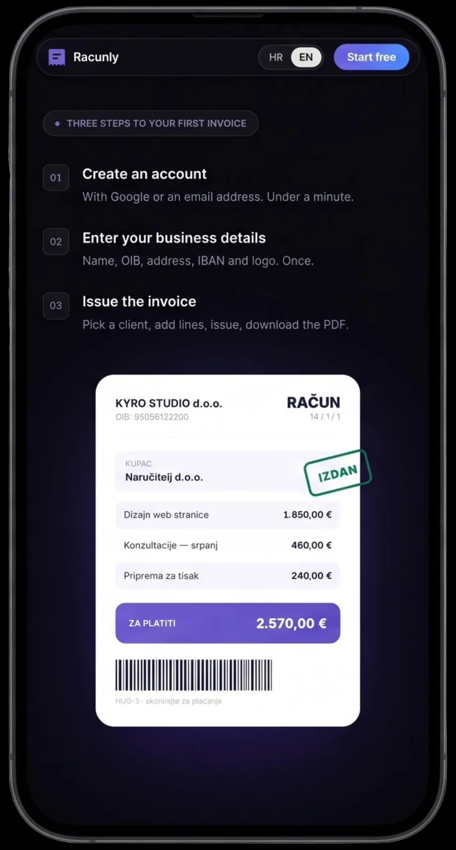 Racunly — Client & item details