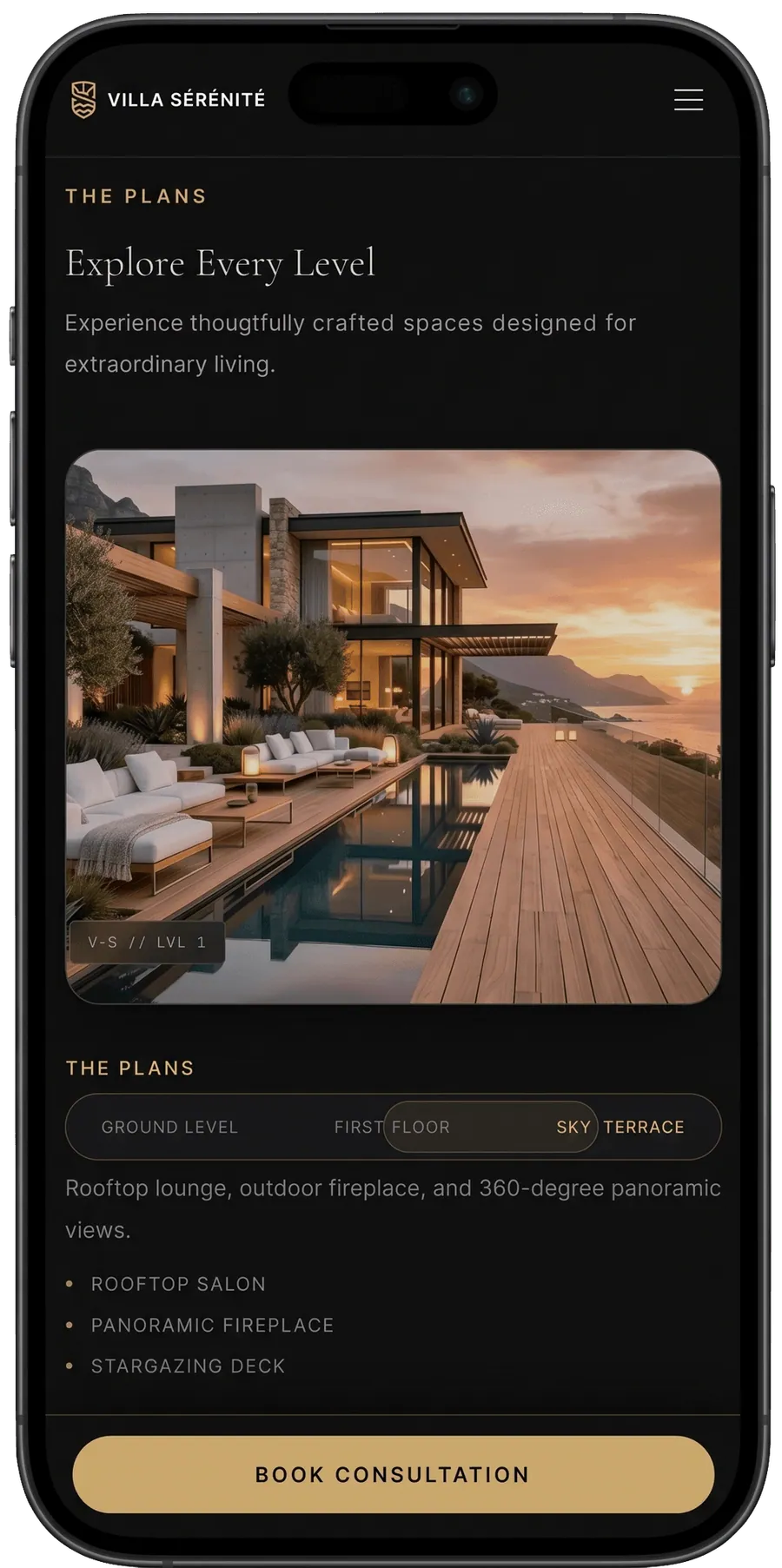 Villa Sérénité — Galerija vizualizacija na mobitelu